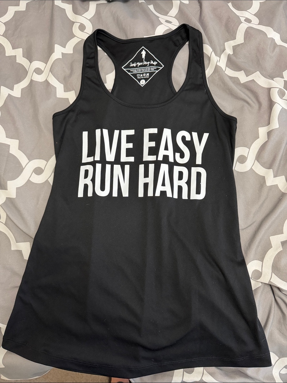SMDS Sarah Marie Design Studio Live Easy Run Hard Black Racerback Tank Size S